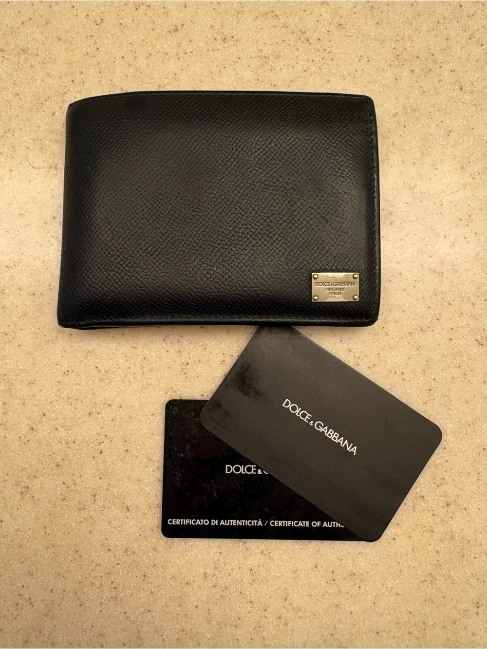 Dolce & Gabbana Black Textured Leather Men's Wallet with Logo Plaque